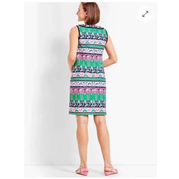 Talbots Fringe Paisley Geometric Print Sleeveless Sheath Dress Size 16P Lined